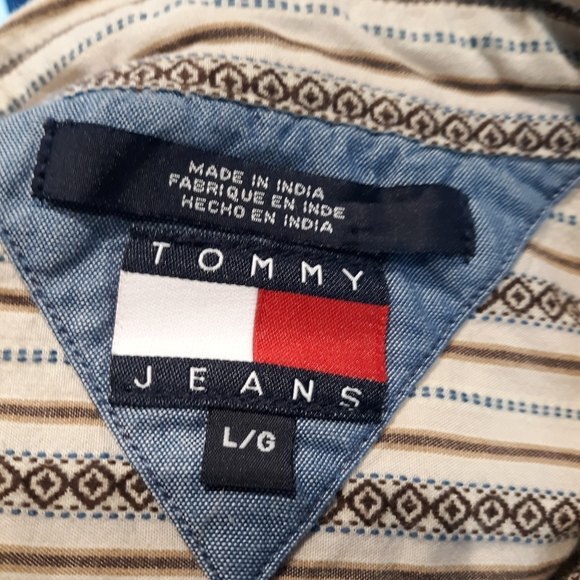 Tommy Hilfiger Retro Striped Button Down Shirt Large - White Vertical Cotton - Picture 8 of 9